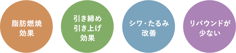 脂肪燃焼効果、引き締め引き上げ効果、シワ・たるみ改善、リバウンドが少ない